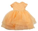 Neonově oranžové mačkané šaty s tylem H&M