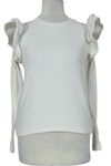 Dámské smetanové žebrované úpletové triko s volánky Zara 