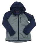 Tmavomodro-melírovaná softshellová bunda s kapucí 
