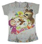 Šedo-barevné tričko s Mášou a medvědem