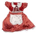 Kostým - Červeno-bílo-tmavočervené kostkované saténové šaty s mašlemi a límečkem