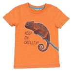 Neonově oranžové tričko s chameleonem 