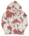 Bílo-růžová chlupatá vzorovaná mikina s kapucí  