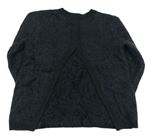 Tmavosivý chlpatý sveter s flitrami a kajkou na zádech