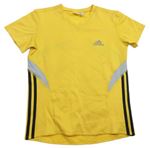 Hořčicové sportovní tričko s pruhy a logem Adidas 