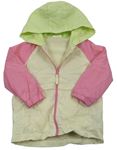 Krémovo-růžovo-zelená šusťáková jarní bunda s kapucí  