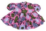 Tmavorůžovo-černo-lila květované plátěné šaty Next