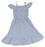 Modro-bílé pruhované krepové šaty s volánem H&M