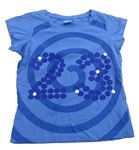 Světlemodro-modré vzorované tričko s číslem Alive 