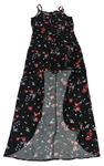 Černo-červené květované dlouhé šaty s kraťasy page