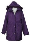 Dámský fialový prošívaný šusťákový zimní kabát s kapucí 