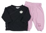 2set- Tmavošedé propínací zavinovací triko s tučňákem + Růžové tepláky s nápisem Ergee