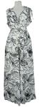 Dámské bílo-černé květované plátěné midi šaty 