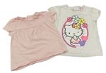 2x Růžové tričko + Krémové tričko Hello Kitty s Barevnými puntíky C&A