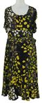 Dámské černo-hnědo-žluté vzorované šaty s páskem Betty Jackson 