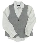 2Set - Sivá melírovaná slávnostná vesta + biela vzorovaná košeľa zn. Next