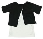 Čierno-biele crop tričko s 3D nápisom a všitým topem zn. Primark