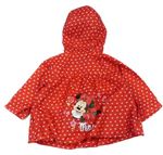 Červená šušťáková jarná bunda so srdíčky, Minnie a kapucňou zn. Disney