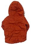 Oranžová šušťáková zimná bunda s nášivkami a kapucňou zn. Baby