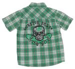 Zeleno-bielo-čierna kockovaná košeľa s nápismi