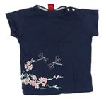 Tmavomodré tričko s květy a vážkami S. Oliver