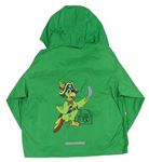 Zelená šušťáková nepromokavá bunda s papouškem a kapucňou