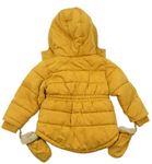 Okrová šušťáková zimná bunda s kapucí + odepínací rukavice zn. Nutmeg