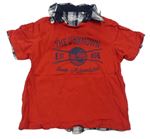 Červené tričko s nápisy a košilovým límečkem Topolino